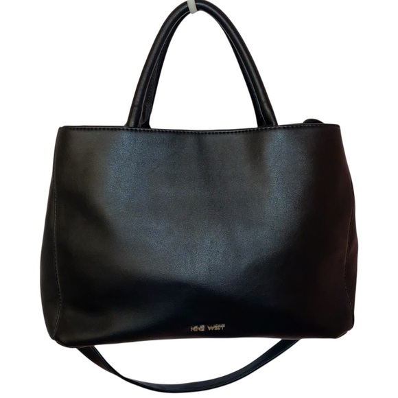 Nine West Satchel Style Handbag w/ Shoulder Straps in smooth Faux Leather BLACK - Picture 4 of 9